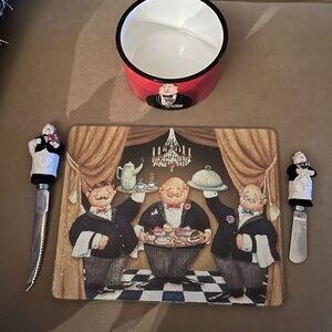 Chef Themed glass cutting board Spreader knife nut bowl